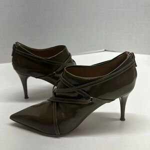 Chloe Ankle Heeled Boots Booties Boot Patent Leather Olive Green Size EU 37 US 7